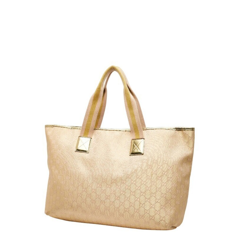 Gucci Canvas Handbag Leather Beige GG Gold Tote Bag Tan Gold
